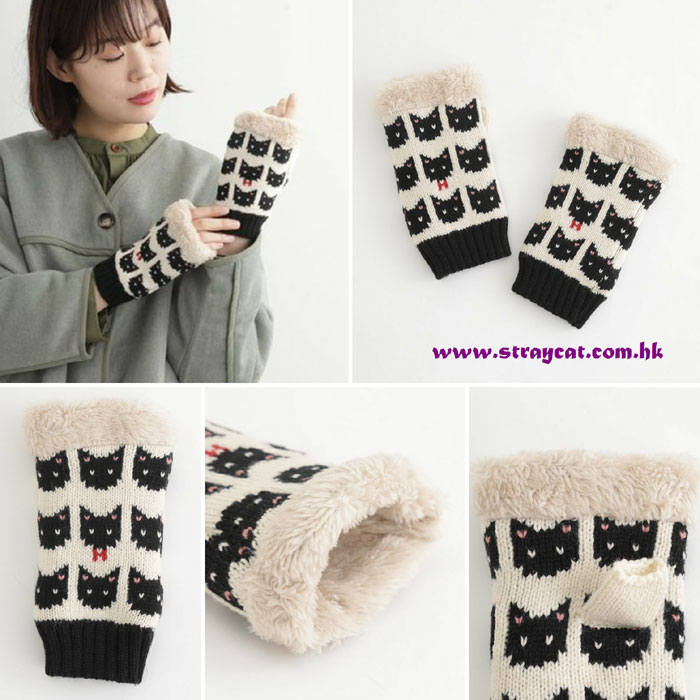 日本黑貓頭保暖手襪