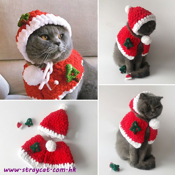 手織聖誕寵物帽披肩套裝