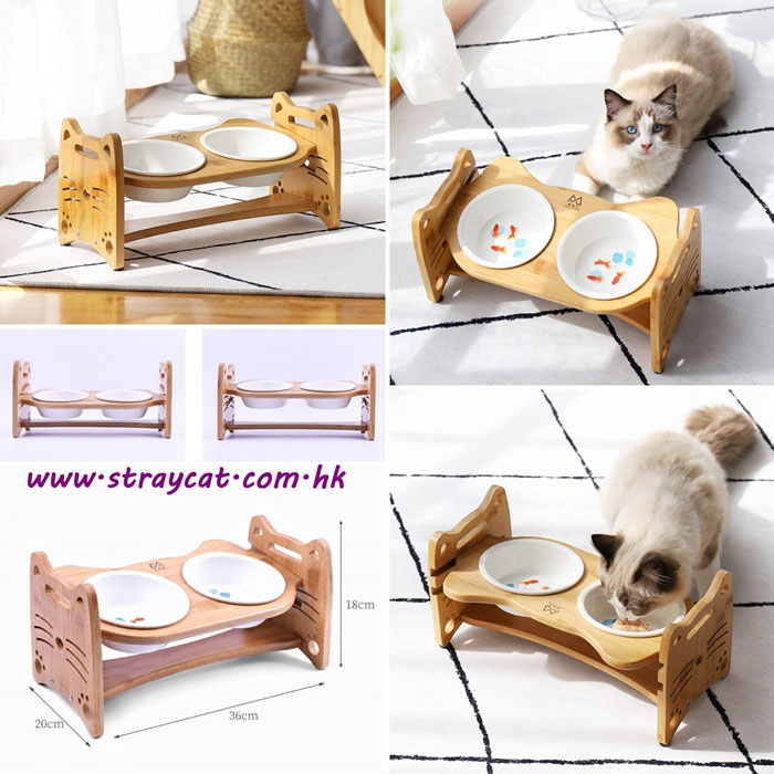 竹木貓臉寵物餐桌