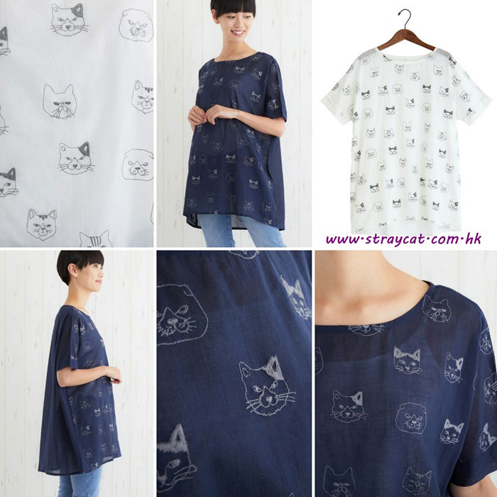 日本刺繡貓頭棉麻衫