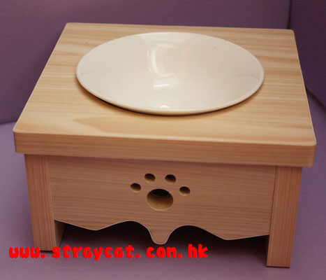 木製貓餐桌(有木紋、白漆兩色)(單碗：20x21x12cm高)