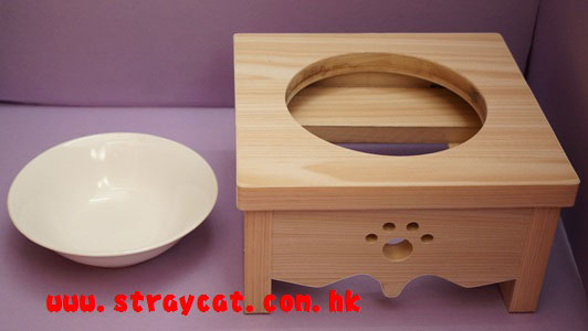 木製貓餐桌(有木紋、白漆兩色)(單碗：20x21x12cm高)