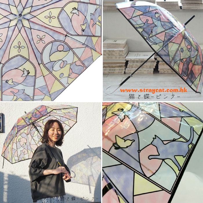 日本彩色玻璃貓玩蝶傘