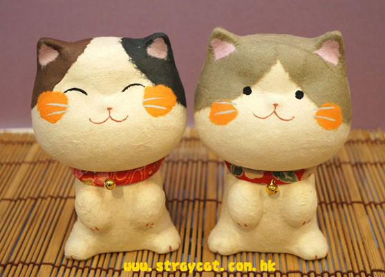 日本大頭和紙貓擺設