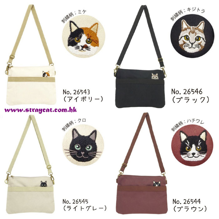 日本刺繡貓頭方形揹袋